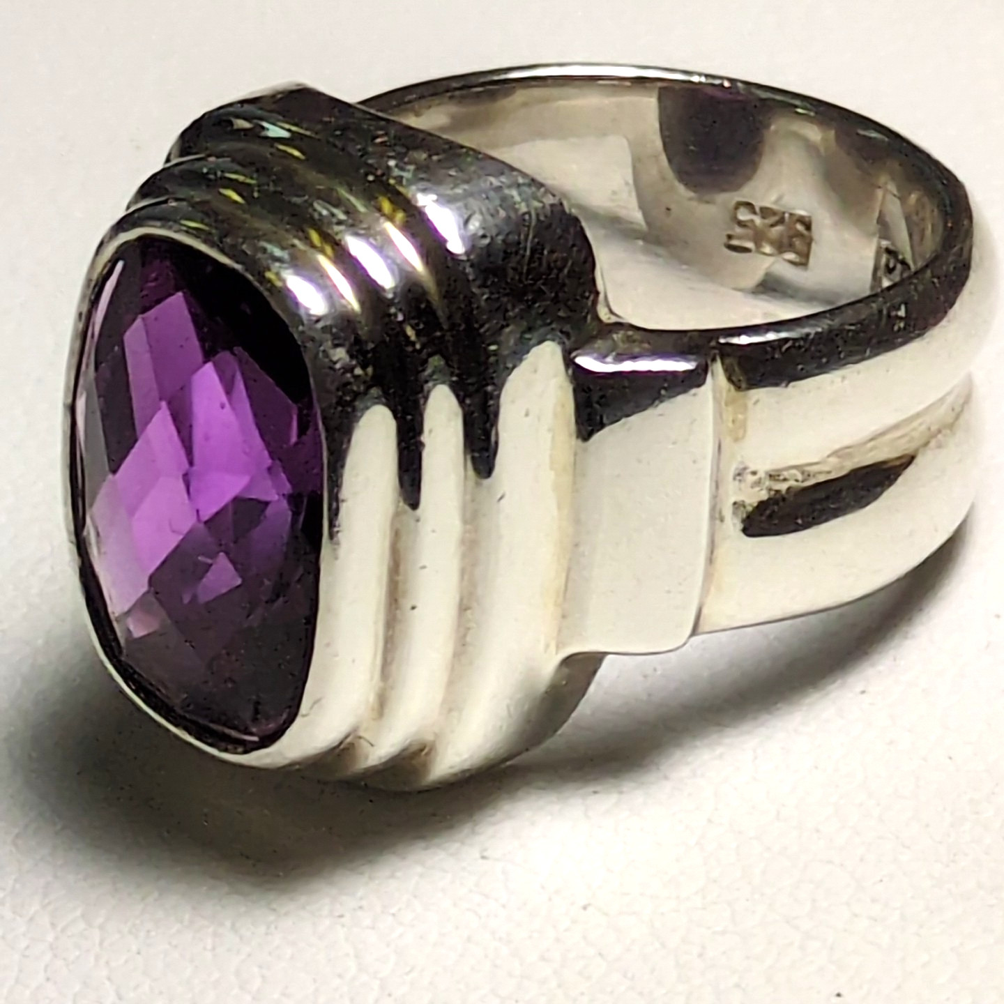 SARDA 925 Sterling Silver Amethyst Cushion Cut Statement Ring Size 6 High Dome