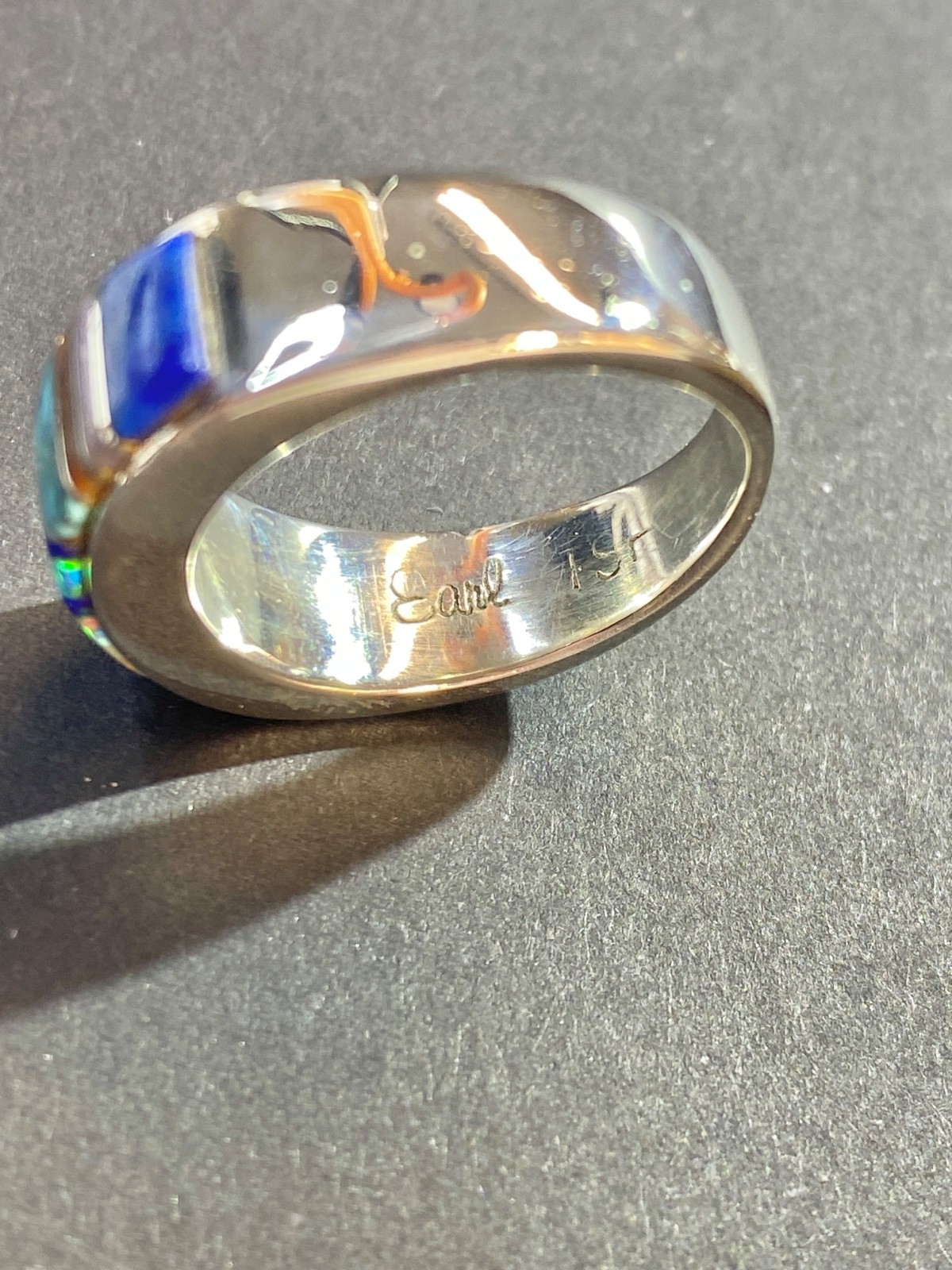 Vintage Sterling Navajo Earl Plummer Multi-Stone Channel Inlay Ring Size 7.5