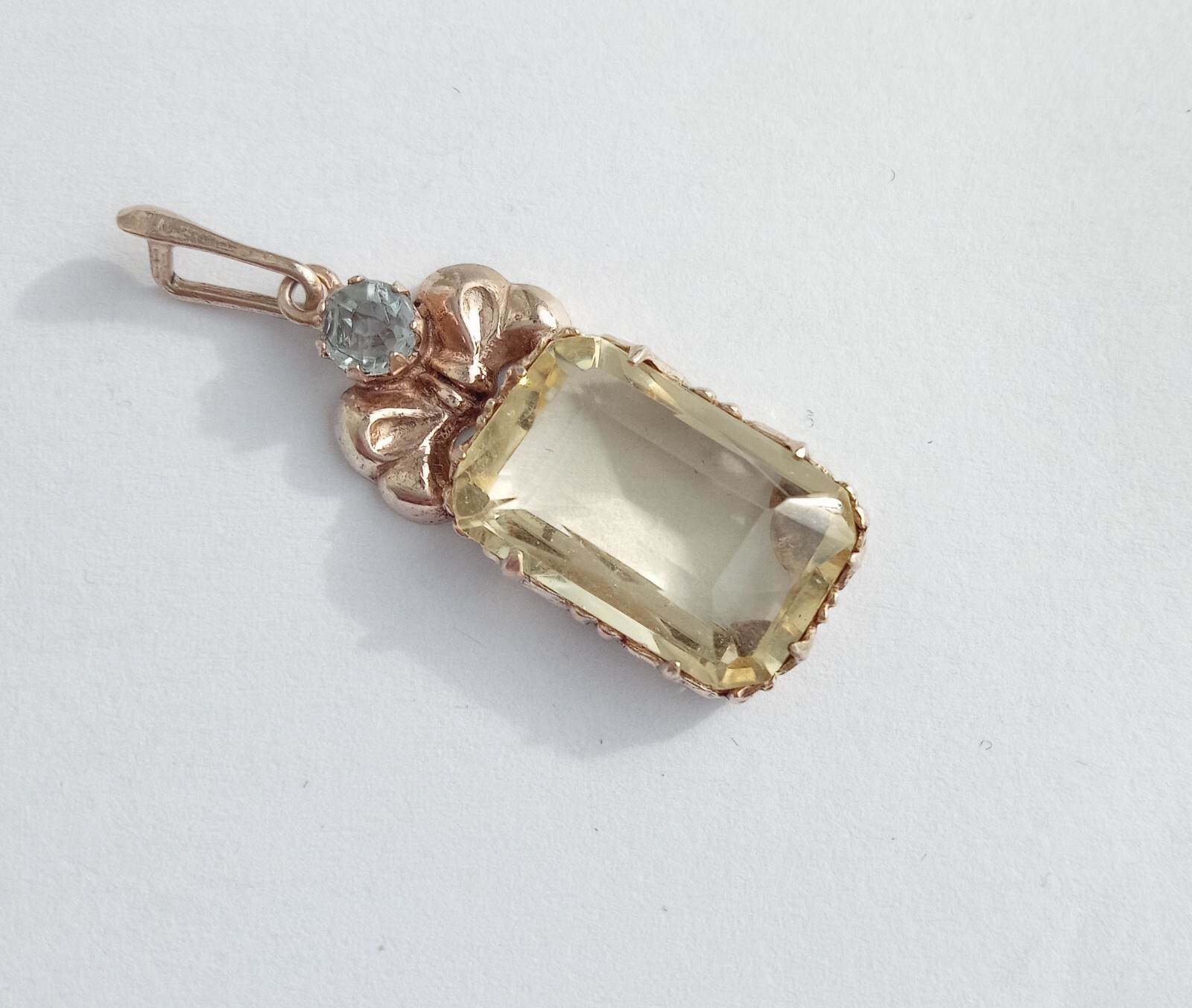 Vintage Pendant natural Yellow stone Silver 875 test USSR times. Women’s Jewelry