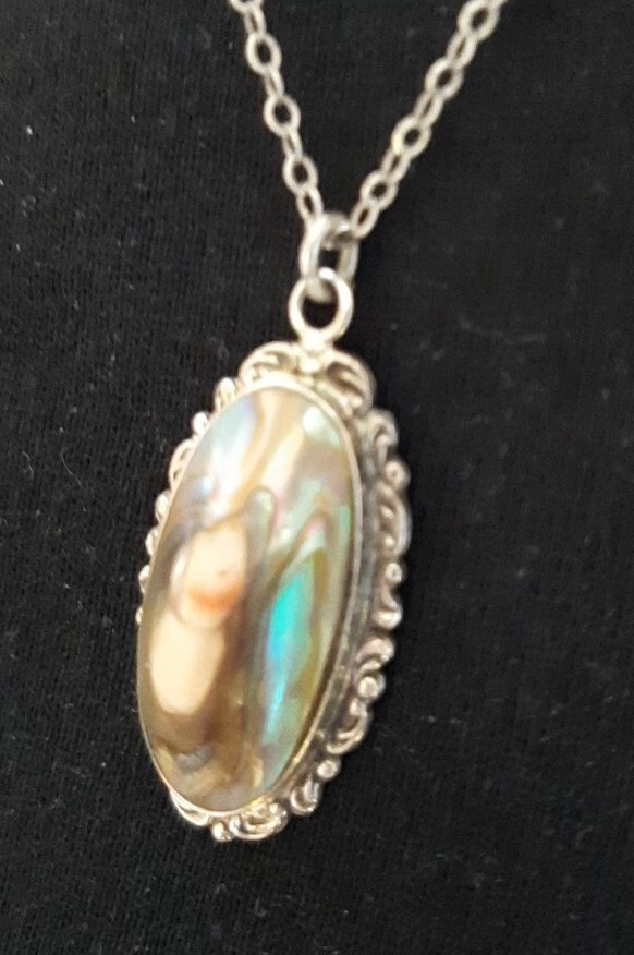 Vintg Pendant Necklace Blister Pearl Spiny Oyster Abalone Art Nouveau “STERLING”