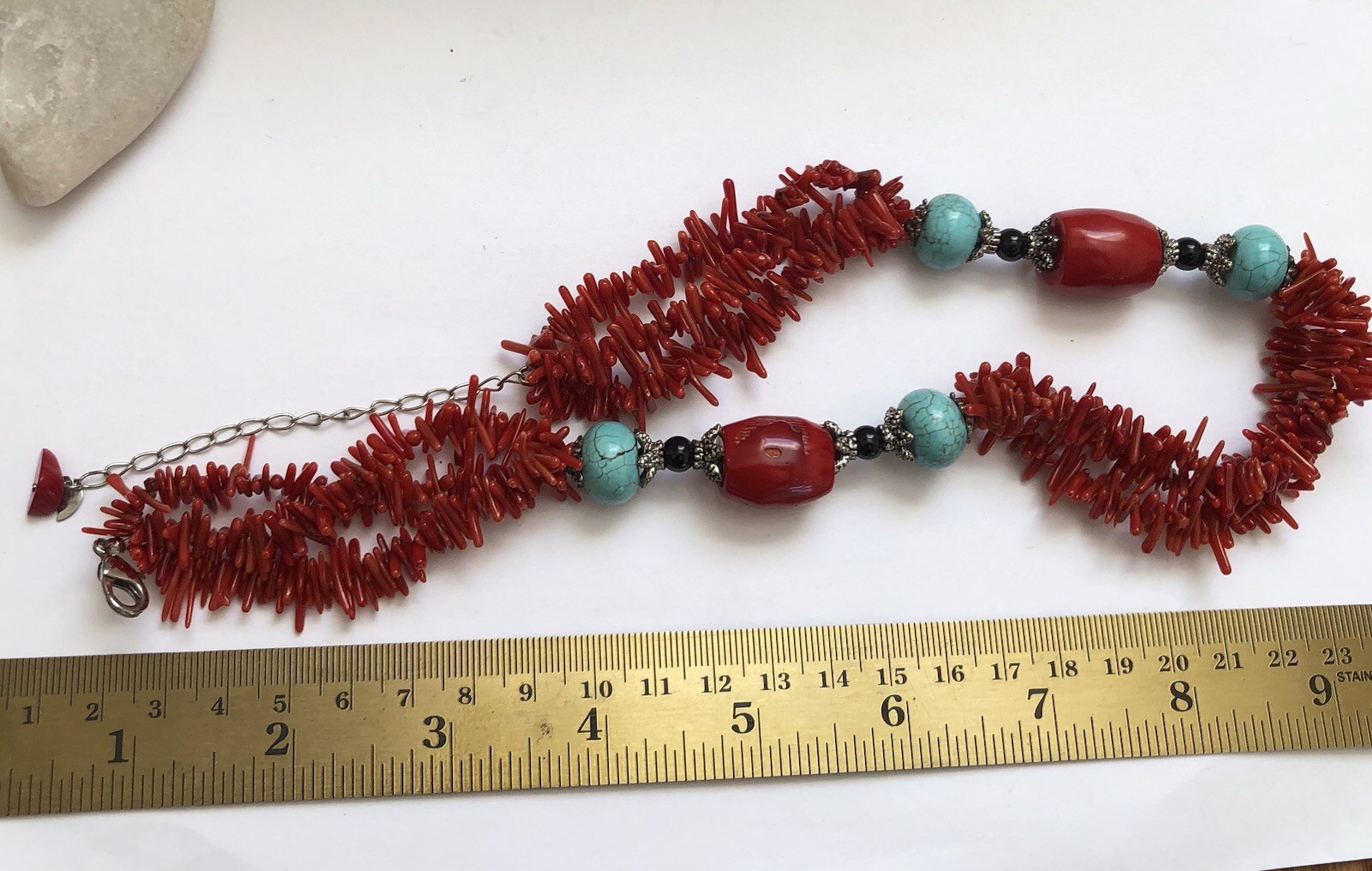 Vtg HDNY Red Coral Necklace W/ Beautiful Turquoise Beads Approximately 76grams