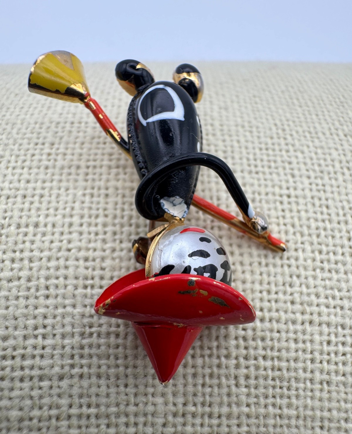 Vintage Halloween Witch Brooch Pin Red Hat Black Dress Broom Figurine