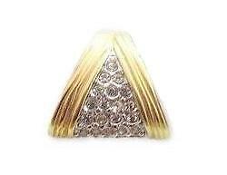 Vintage Two Tone Yellow & White Gold Plated Clear Rhinestone Triangle Pendant