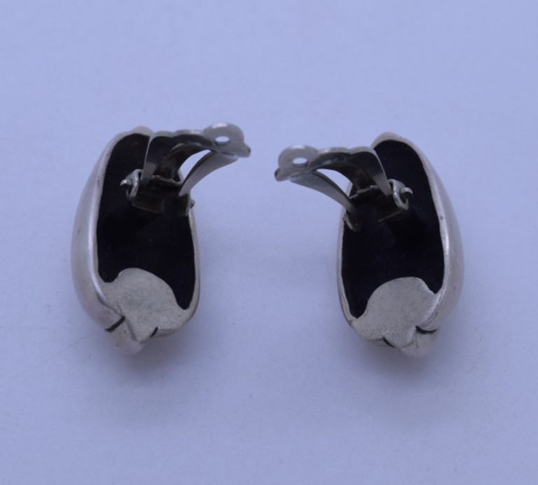 Sterling Silver Clip-On Earrings Wide Dome Modernist 1.25″ 21.4g
