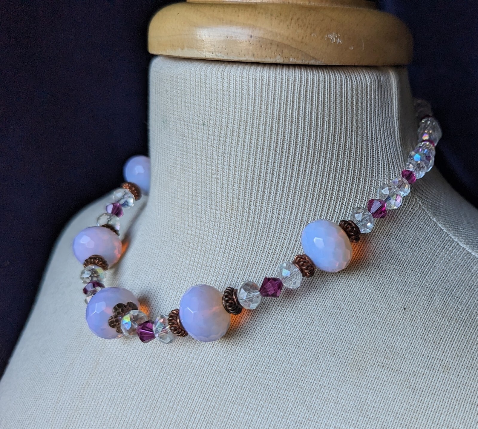 Stunning Artisan AURORA BOREALIS Glowing Milky PINK Bead 18″ NECKLACE