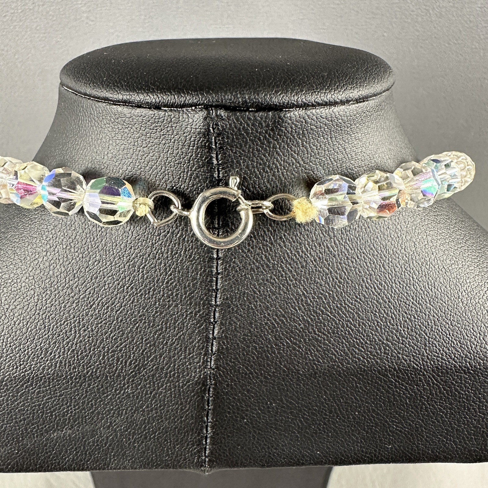 Vintage Aurora Borealis Crystal Bead Necklace Faceted Graduated 24 Inch