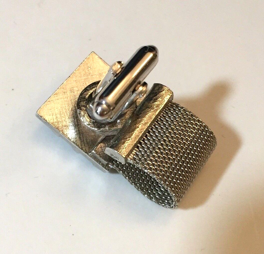 MCM Dante Cuff Links & Tie Clip Set Mesh Wrap Blue Enamel Stripe Wedding Formal