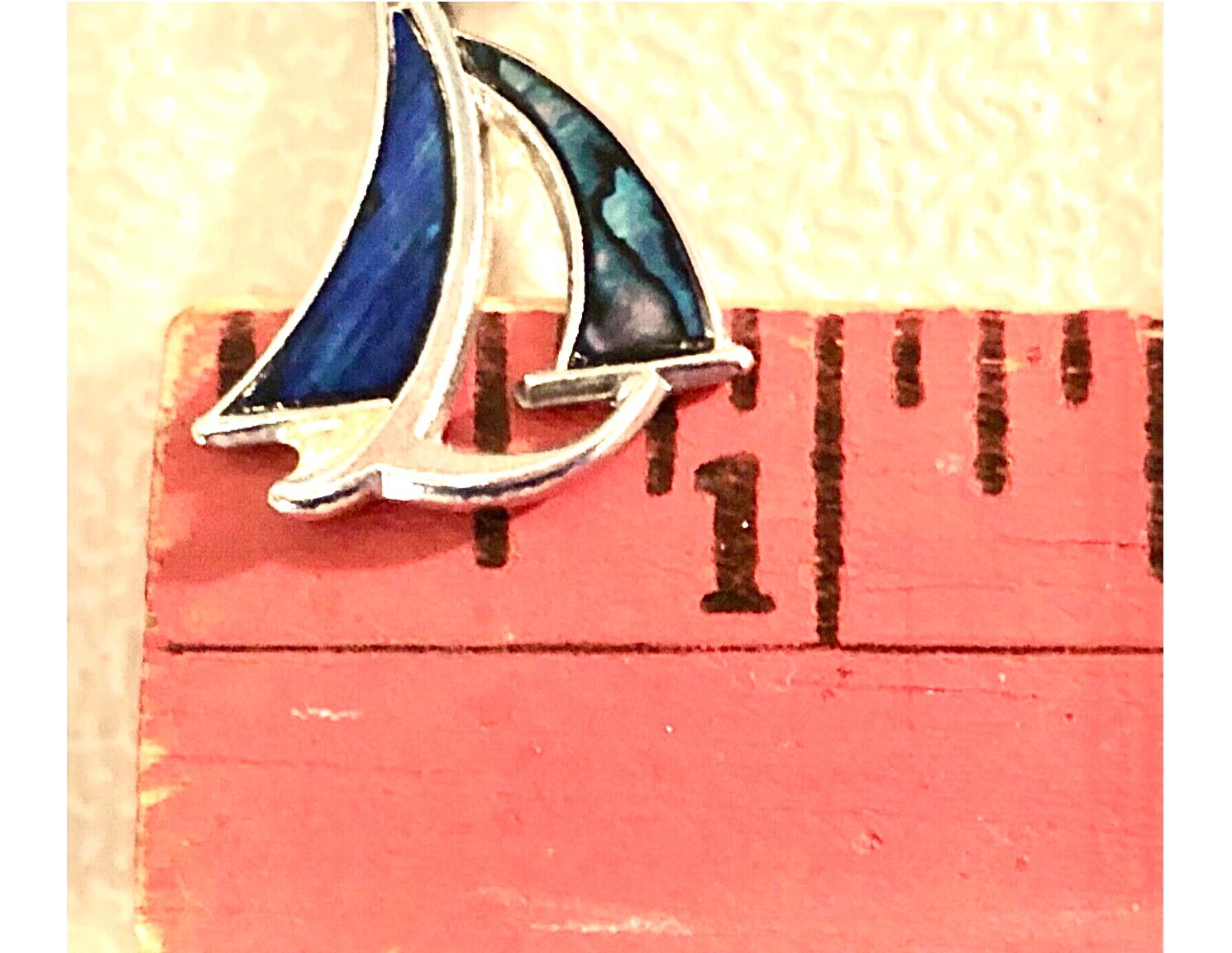 VTG 70s Blue Paua Abalone Shell Inlay Stylized Sailboats Dangle Clip On Earrings