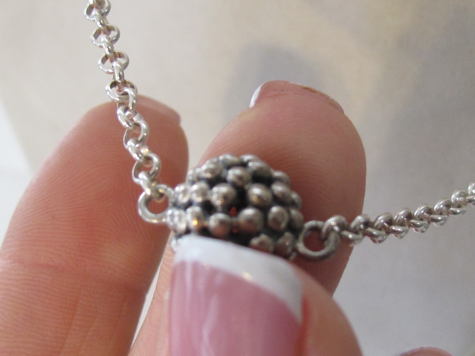 Vtg Michael Dawkins Sterling Silver Popcorn & Smooth Bead Station Necklace 22″