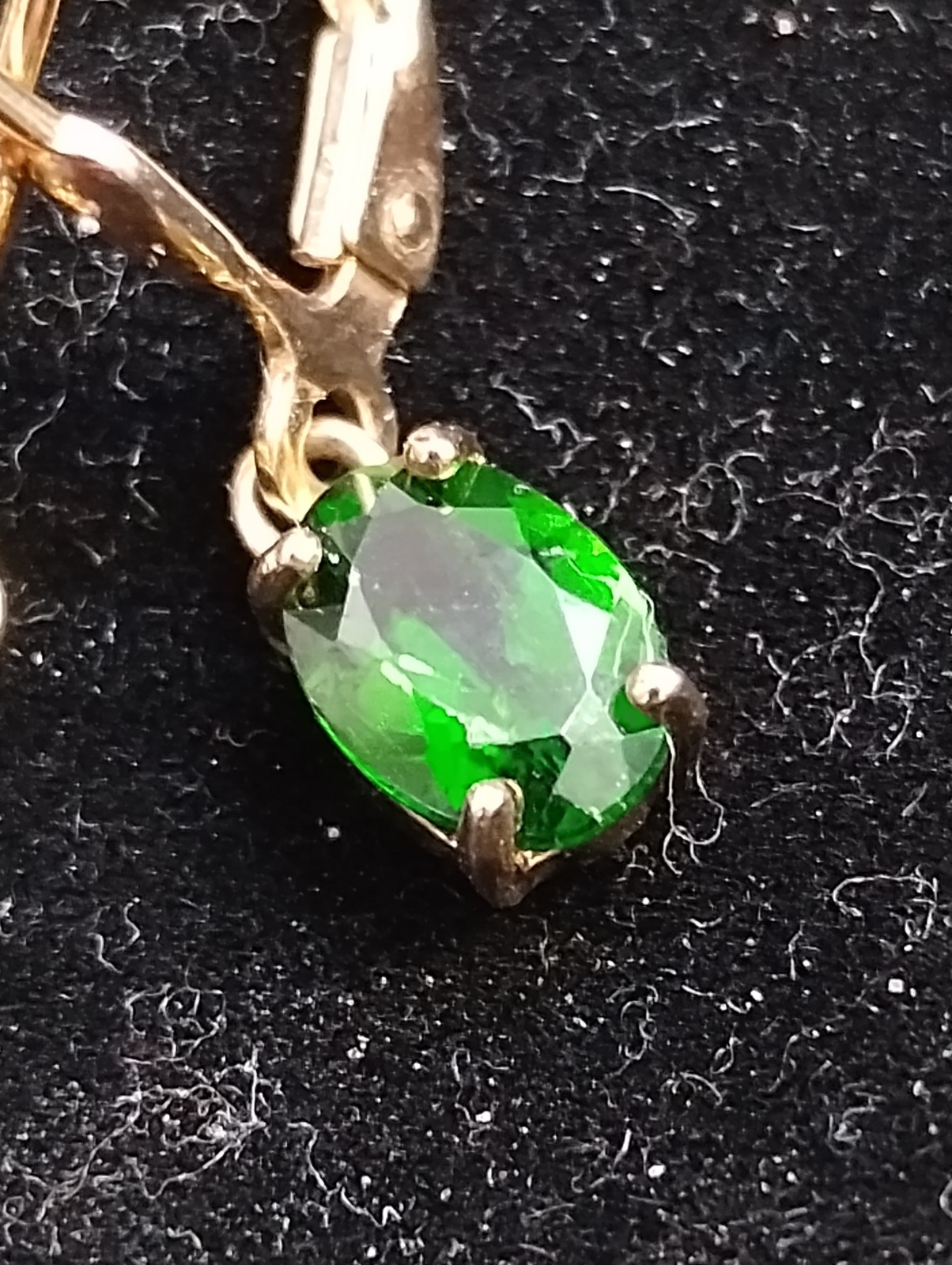 925 Sterling Silver/Gold Overlay Pierced Earrings green Rhinestone Drop Dangle