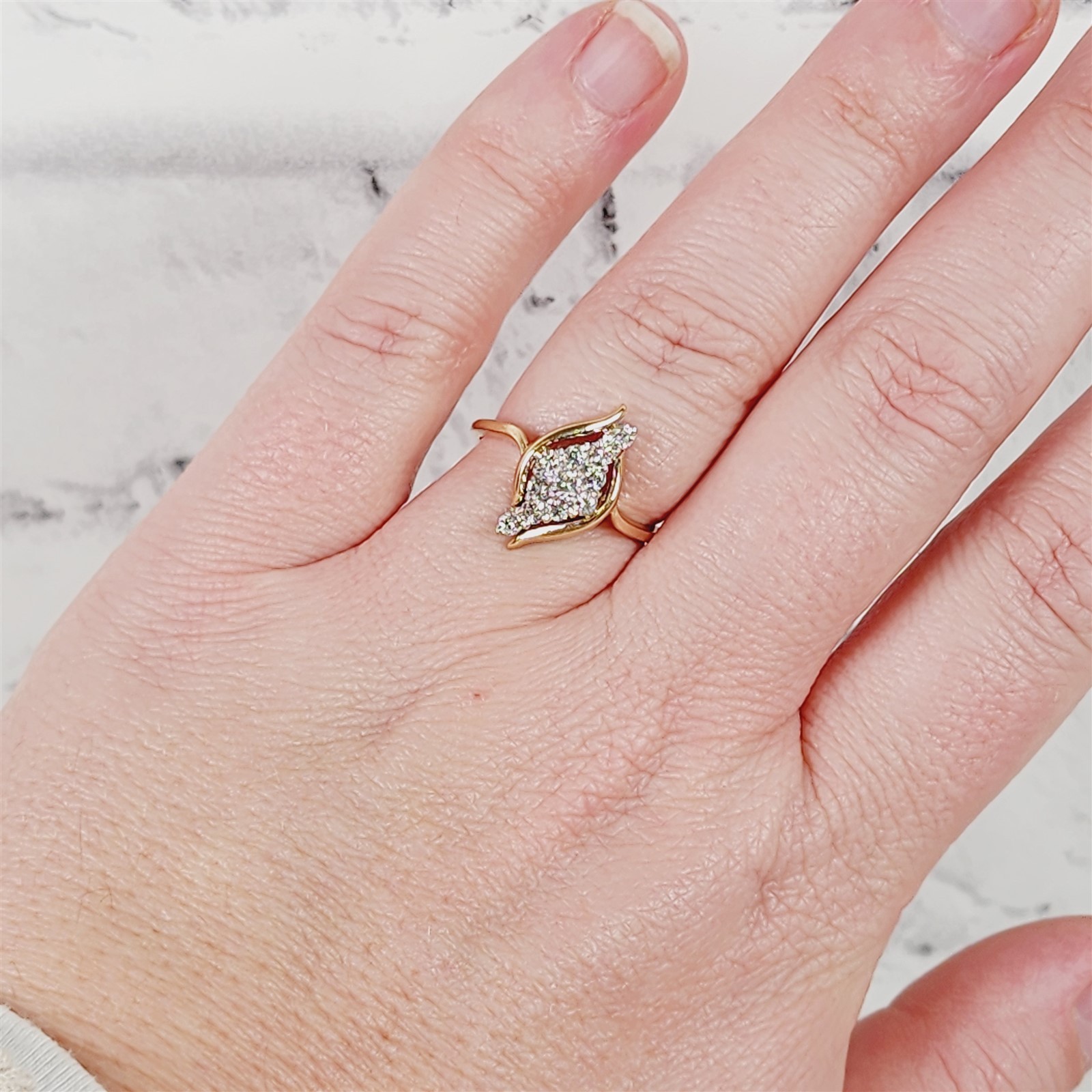 Vintage Retro 14K Yellow Gold .35 Ctw Diamond Ring 7.75 Mid Century Pretty