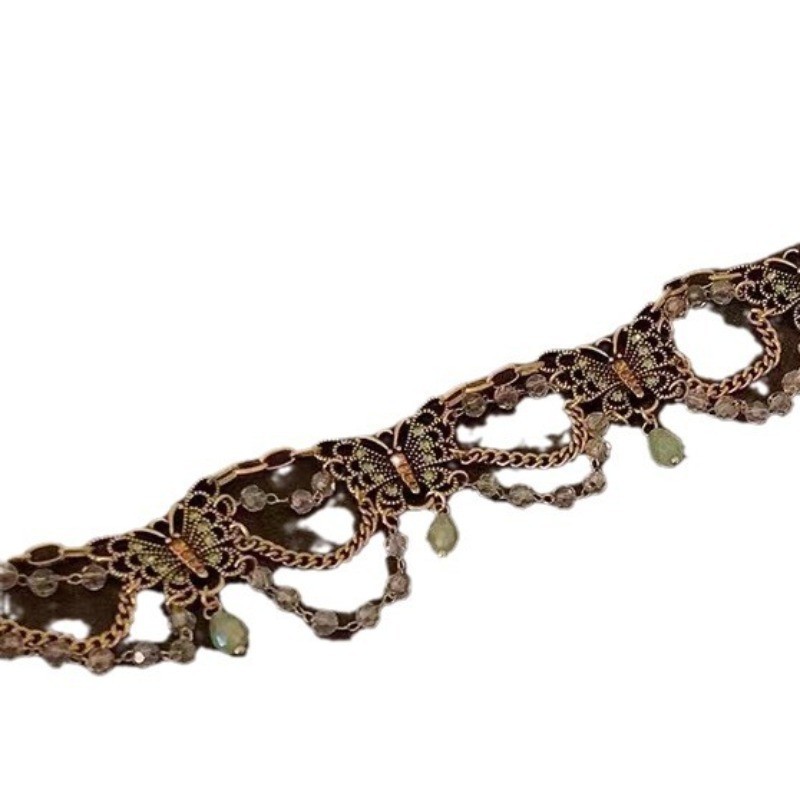 Vintage Butterfly Choker Necklace Gold Tone Crystal Beaded Women Jewelry Gift