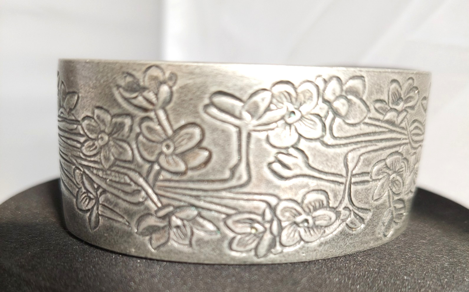 5 Vintage Pewter Birth Month by Flower Cuff Bracelets, Salisbury Pewter