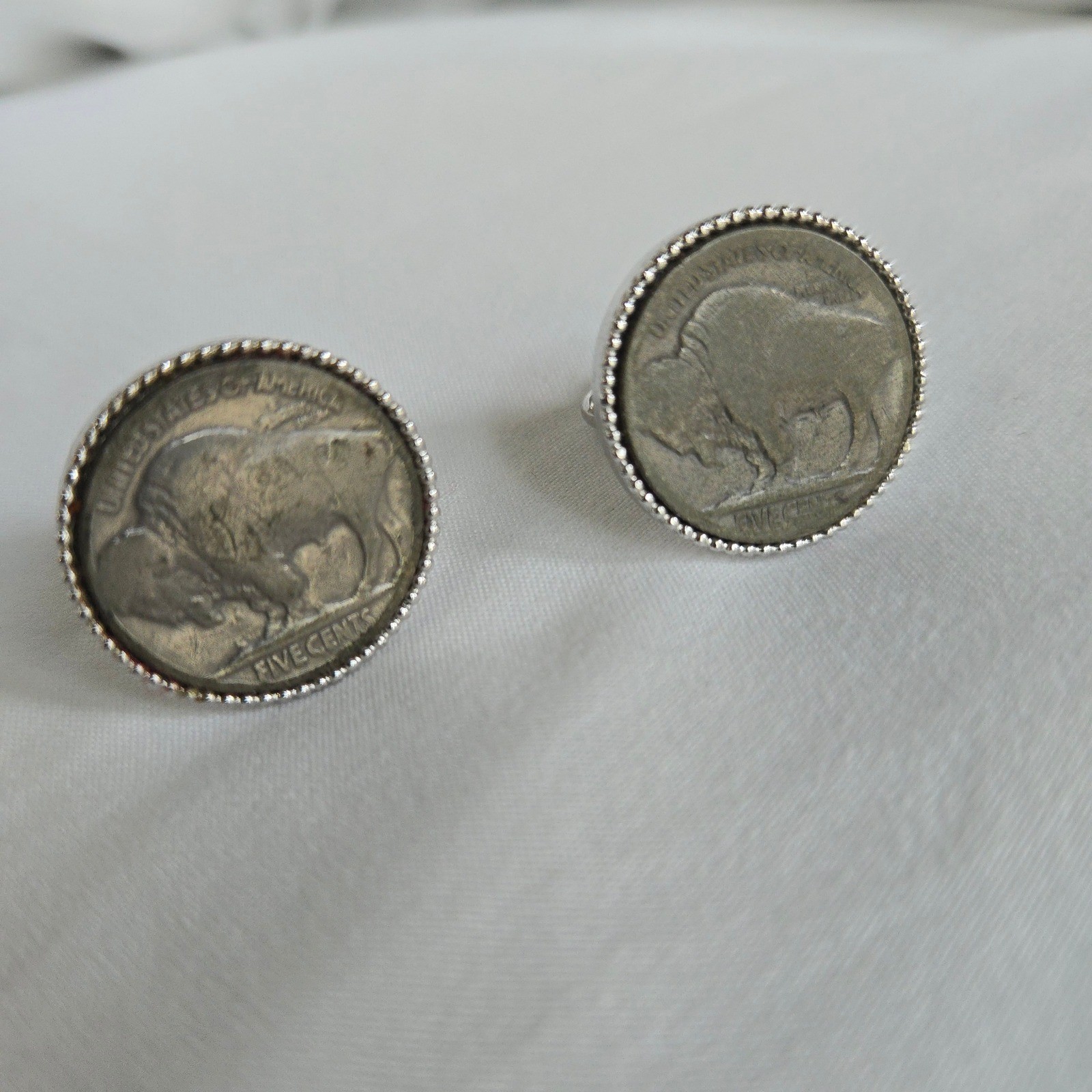VTG Buffalo Nickel Cufflinks OS Mens Silver Coin Jewelry Five Cents Western USA