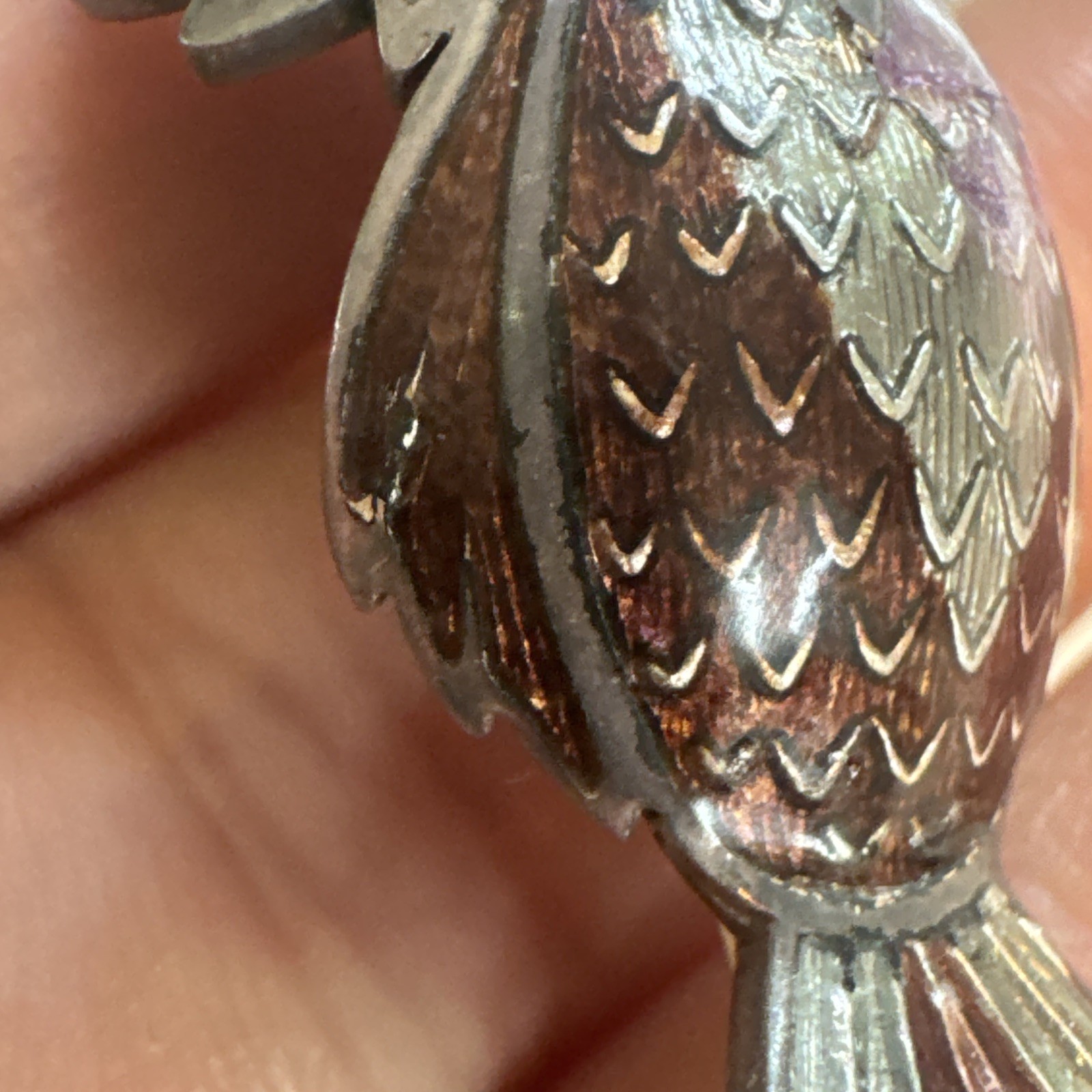 Vintage TAXCO 980 Silver Owl Bird Brooch Pin Mexico Maya Enamel Whimsical Boho