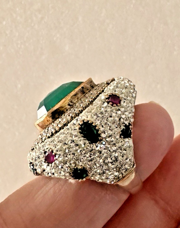 Silver and bronze ring with pear shape Agate,size 8.5