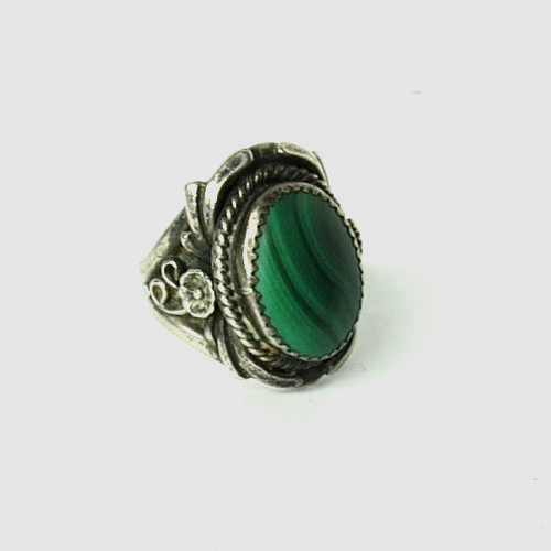 VTG MALACHITE NAVAJO 925 STERLING SILVER SC GREEN RING SIZE 9 & TOP 26MM WIDE