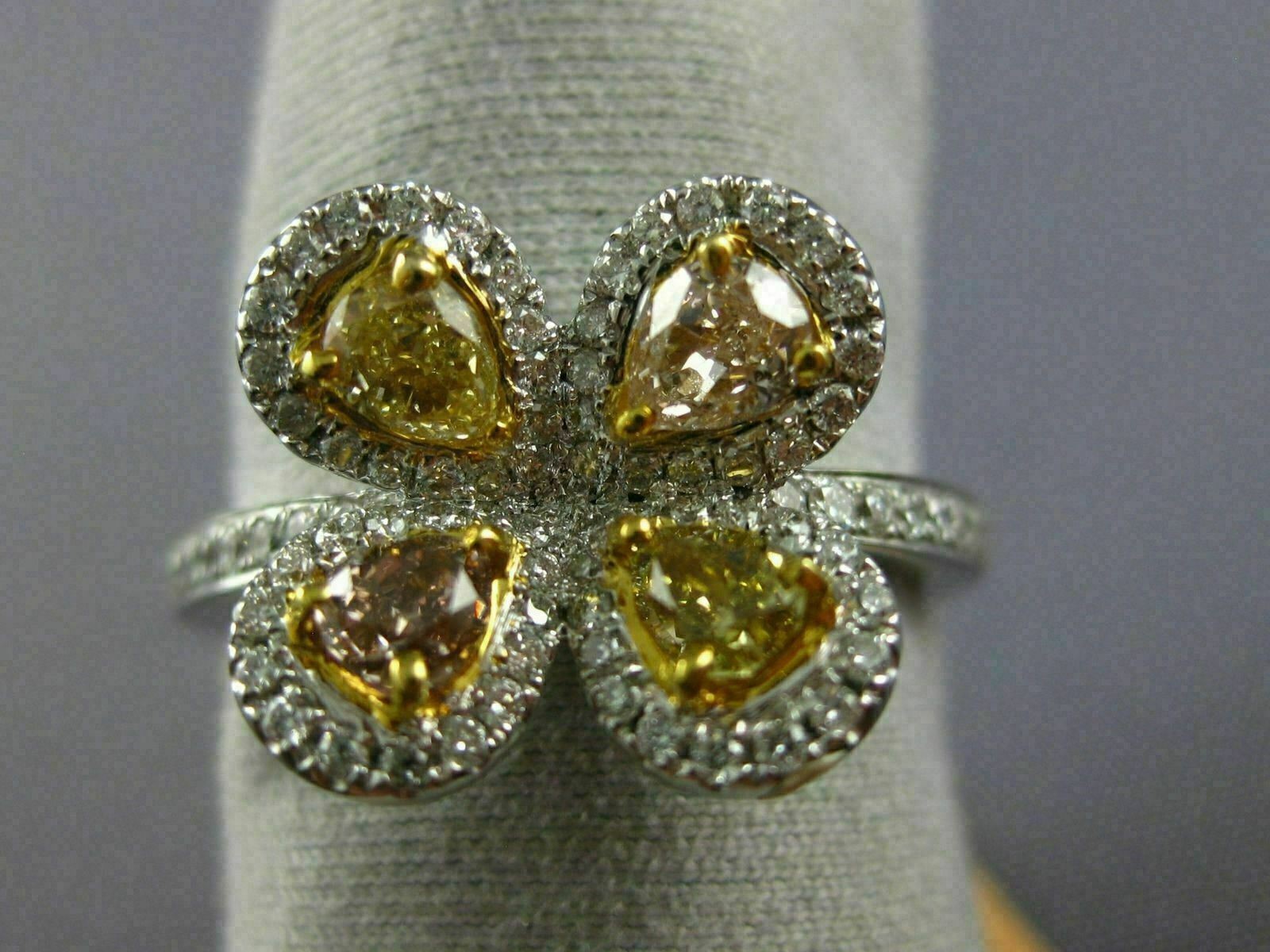 ESTATE WIDE 1.52CT MULTI COLOR DIAMOND 14KT 2 TONE GOLD CLOVER FLOWER LOVE RING