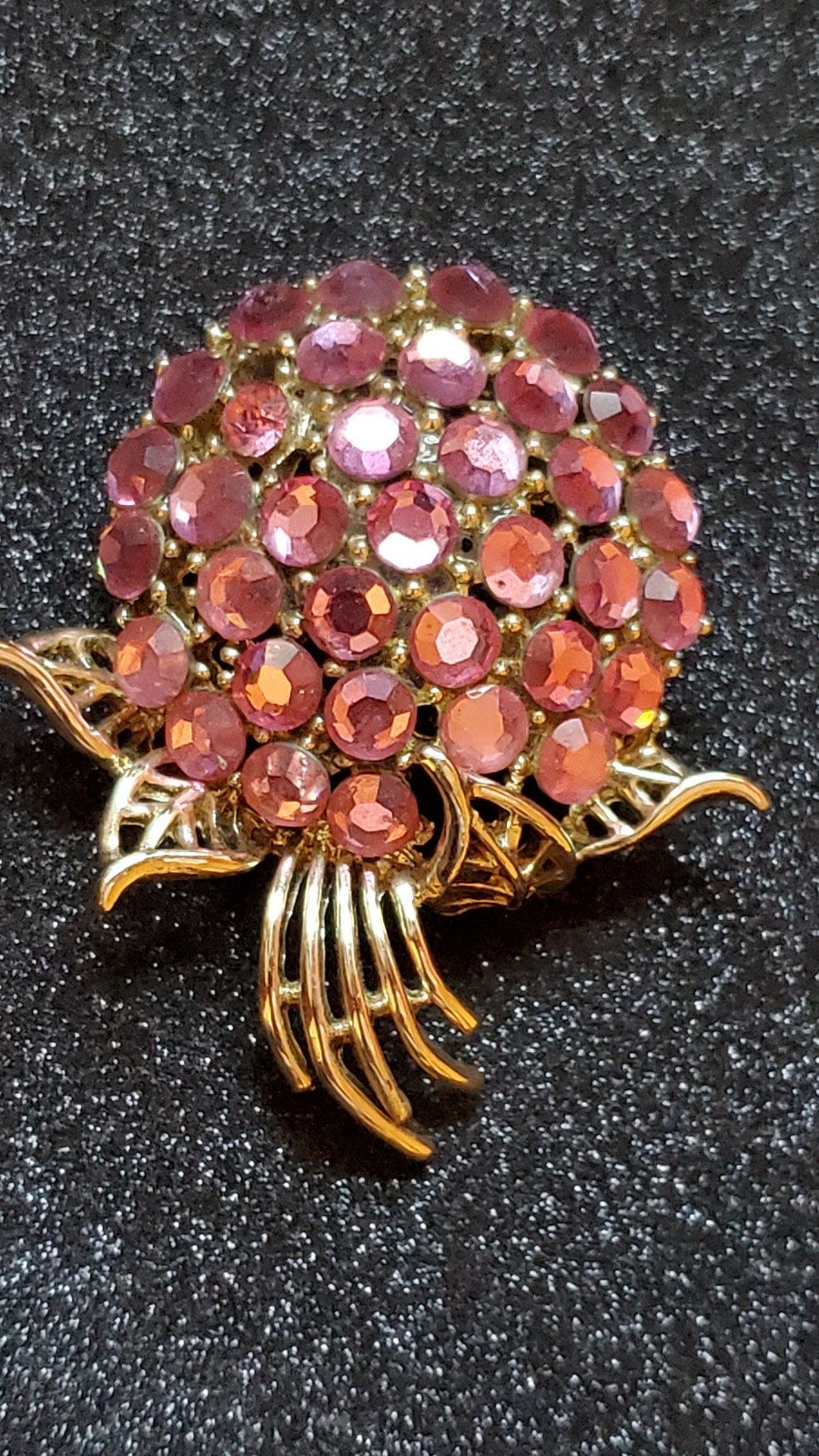 VTG Pink Crystals Cluster Dome Fruit Design Bouquet Flowers Floral Brooch