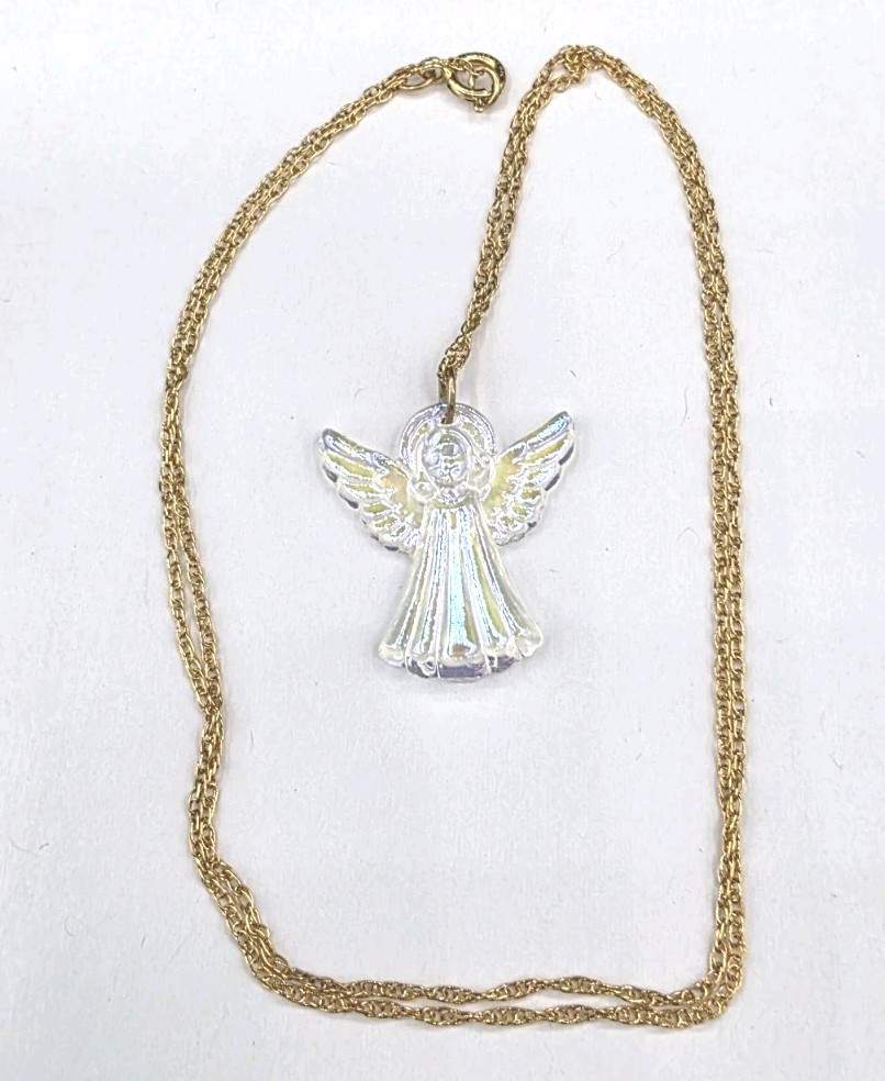 Aurora Borealis Angel Pendant on 14kt Yellow Gold-Filled Chain