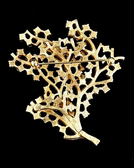 VTG Signed CROWN TRIFARI BLUE AB Rhinestone BRANCH CORAL Motif Pin Brooch 2.5″ L