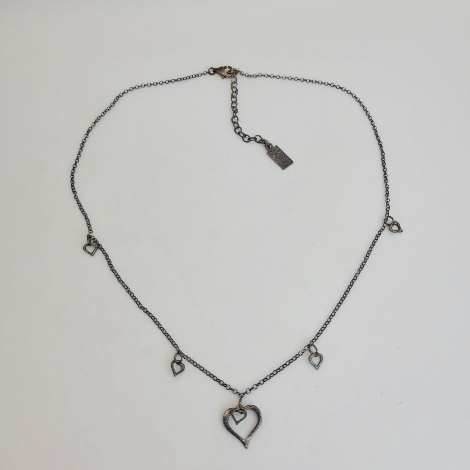 Vintage Baroni Designs Sterling Silver Open Heart Pendant Charm Station Necklace
