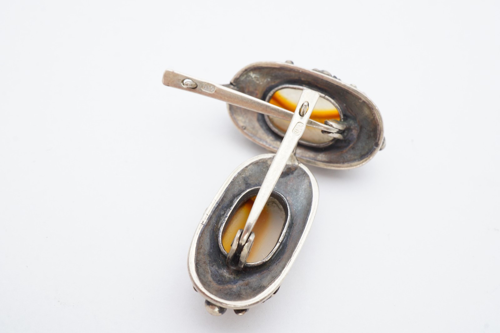 Vintage Sterling Silver 925 Agate Earrings Modernist Brutalist