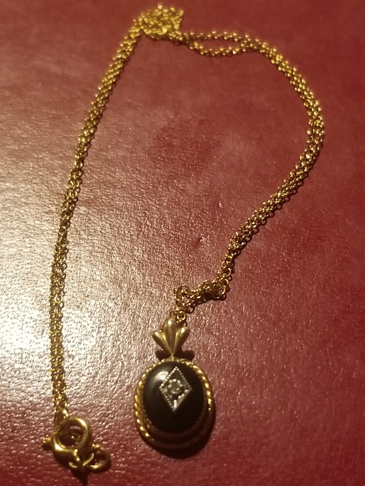 Antique Victorian Onyx And Diamond? Mourning 14k Gold Filled Pendant Necklace