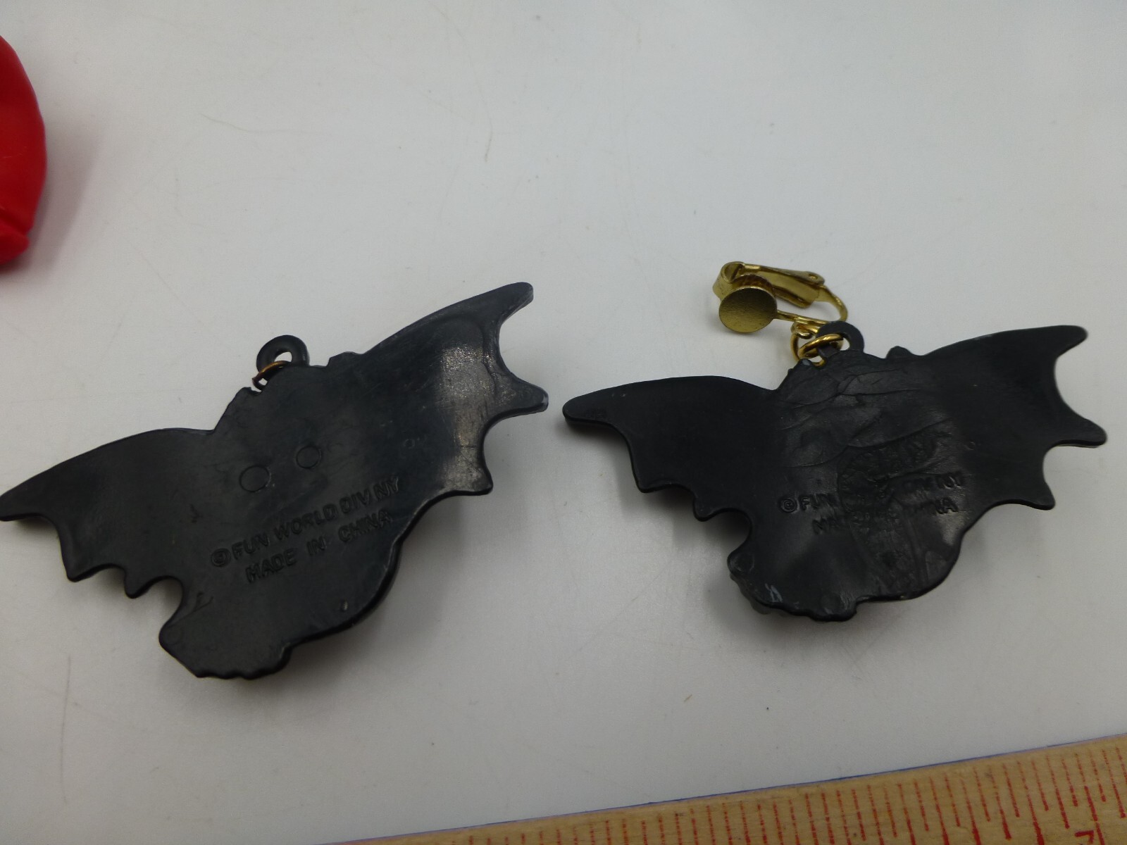 Fun World Div, S Lehman, Cute Devil Pin + Bat Earrings