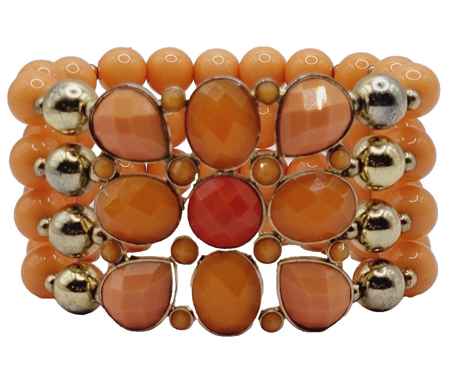 Orange Sherbet Melon Shade Wide Chunky Stretch Beaded Bangle Vintage Bracelet