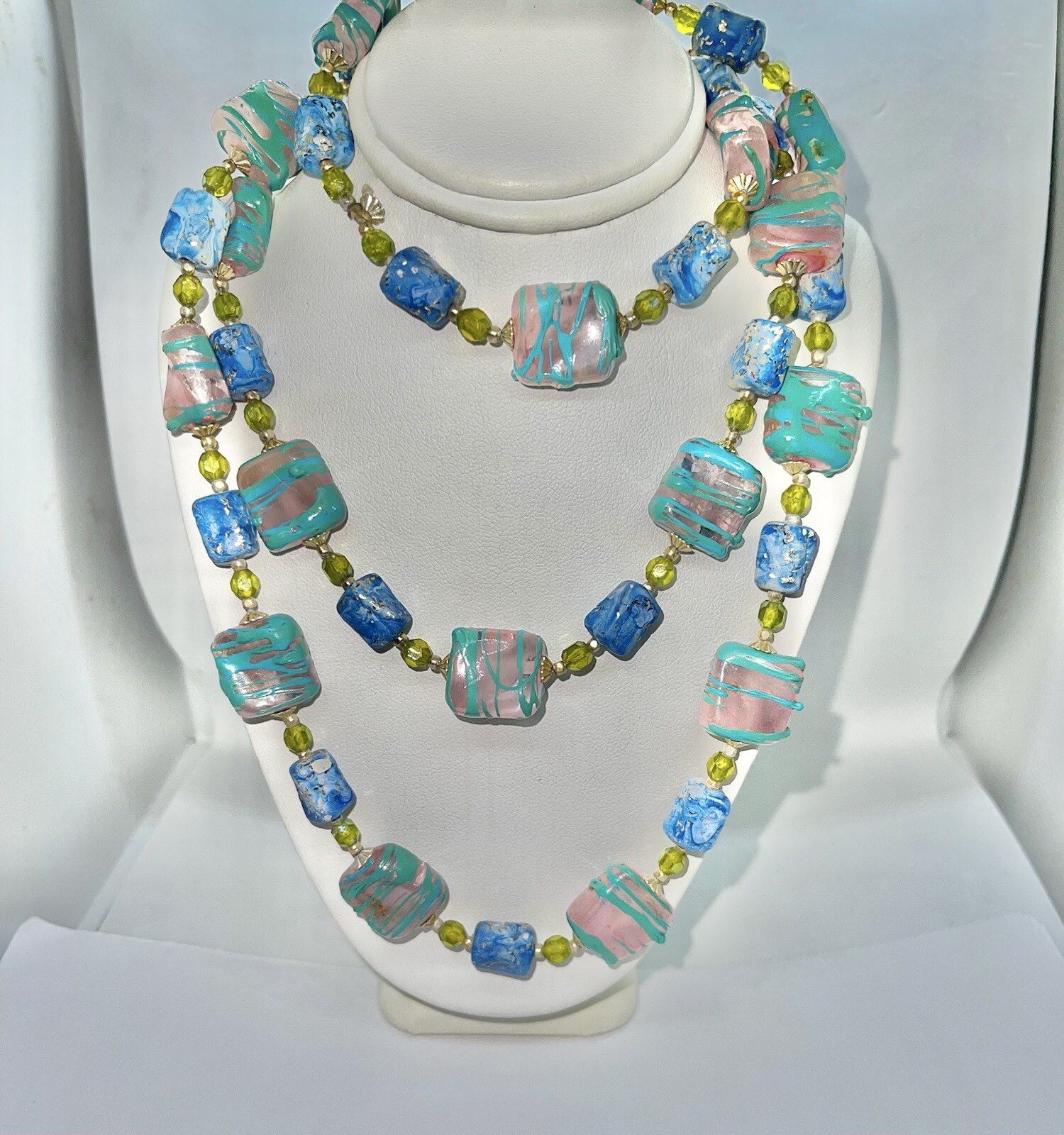 Vintage Pastel Colorful Lucite Beads in Various Shapes Strand Necklace 40”