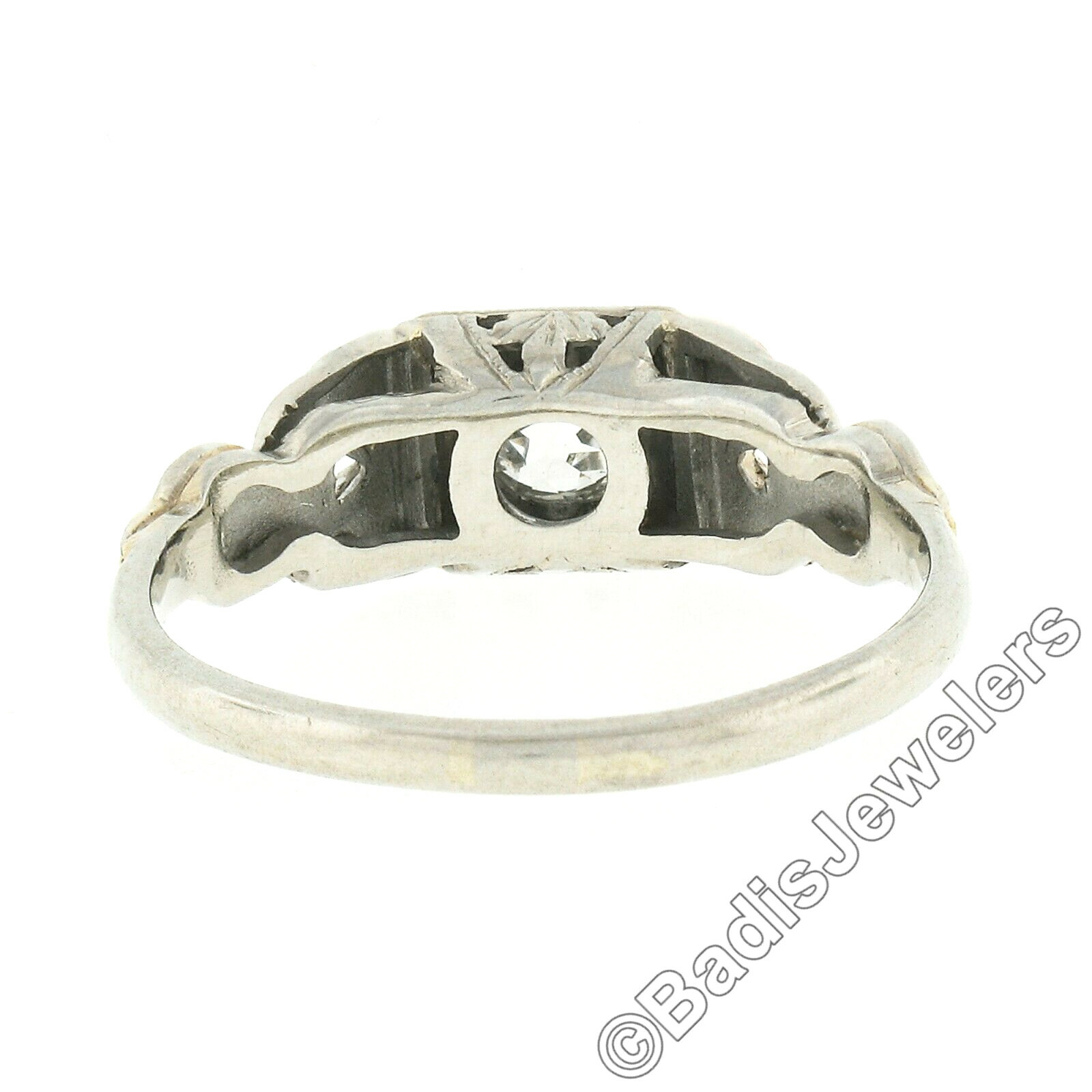 Antique 18k & 14k Gold .34ct Old European Diamond Detailed Sides Engagement Ring