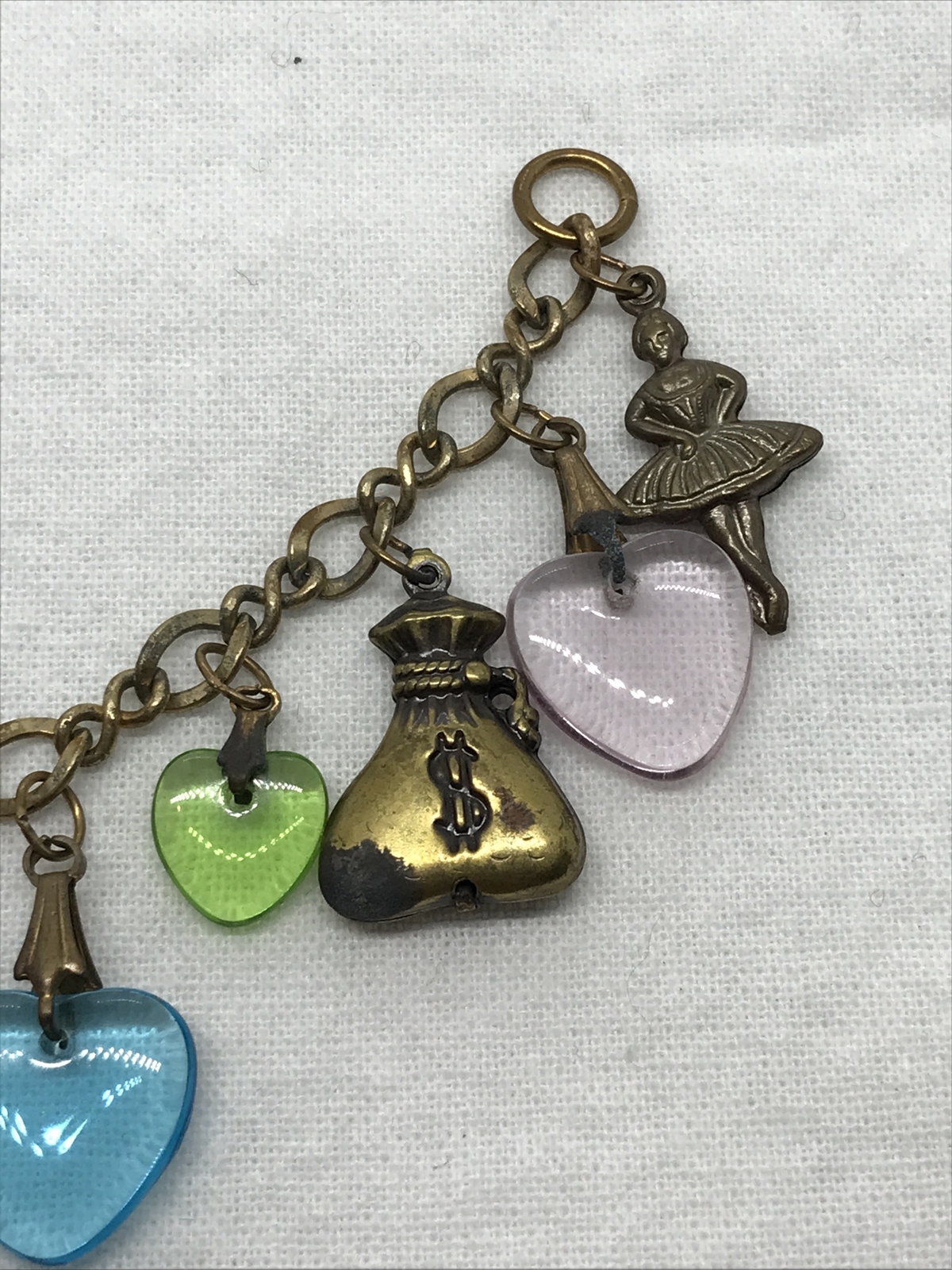 Vintage Glass Works Studio Glass Brass Charms in Multi Colors Bracelet