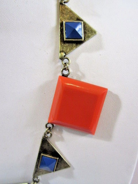 GOLD TONE PLATED METAL DESIGNER BRONZE TONE RESIN DECO STYLE COLLAR GEOMETRIC