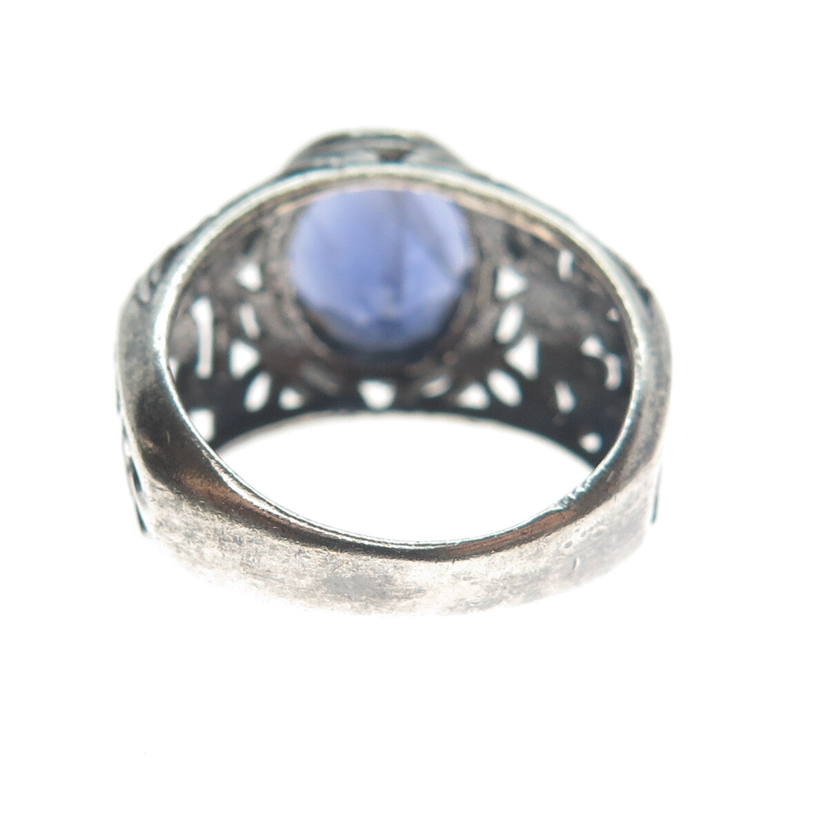 925 Sterling Silver Vintage Real Iolite Gemstone Ornate Oxidized Ring Size 6