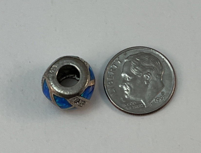 Vintage 925 Sterling Silver Blue Opal Inlay Bead Charm