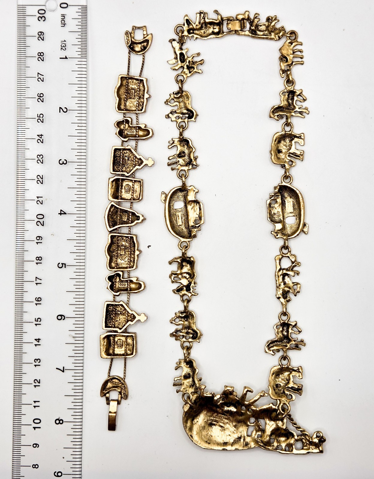 Noah’s Ark Necklace And Christian Slider Bracelet Vintage Gold Tone