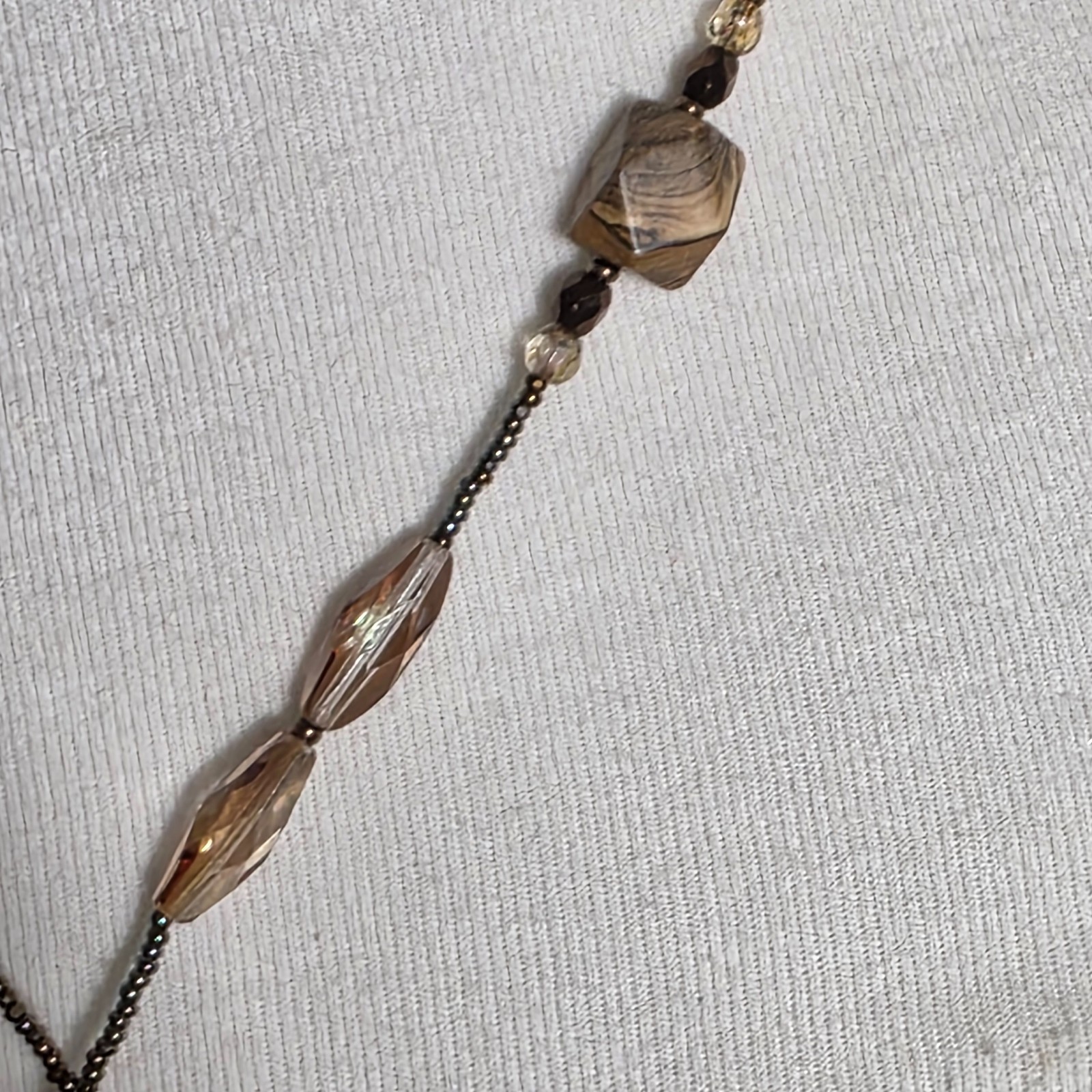 Beaded Lariat Necklace Large Irregularly Shaped Stone Earth-Tone Mix of Beads
