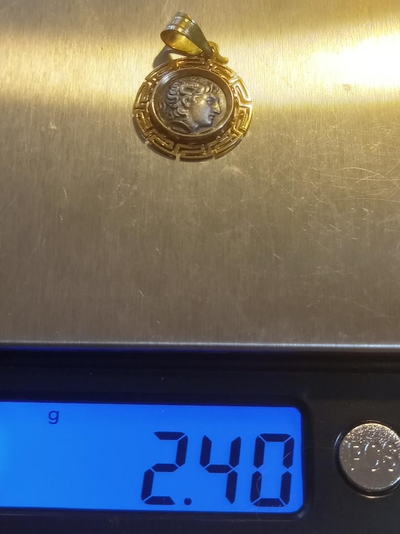 VINTAGE 14K YG GREEK STYLE COIN PENDANT 2.24g 585 FLAWLESS