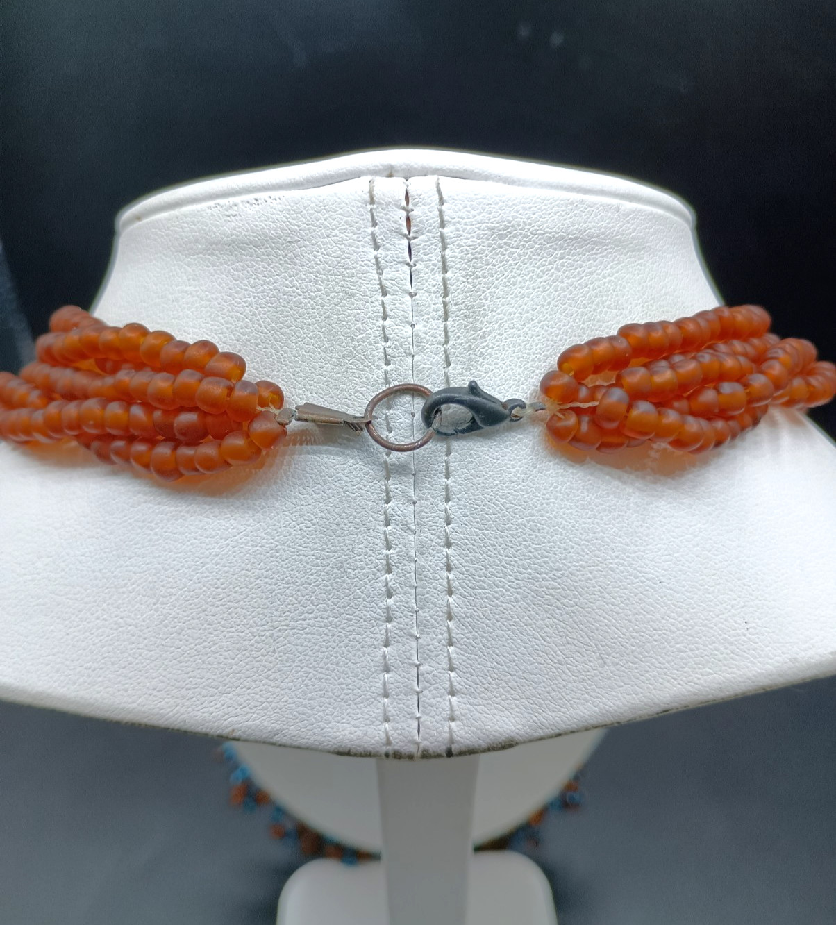 Vintage Seed Bead Necklace Glass Amber Turquoise Color Multi-Strand Artisan 25″