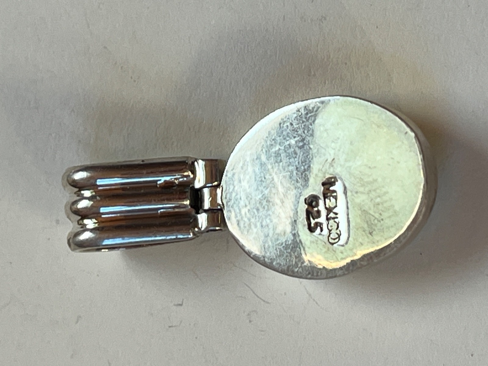 Turquoise Enamel in Oval Mexico 925 Silver Frame Pendant – about 1 and 3/8th’s x