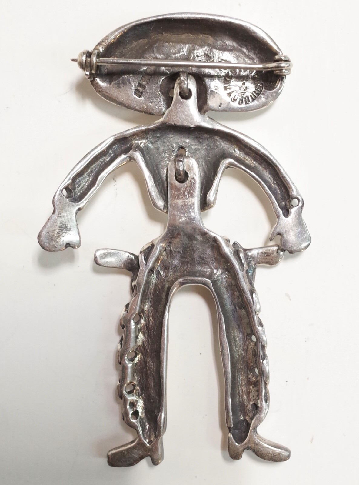 Emilia Mimi Los Castillo .950 Silver Mariachi Vaquero Cowboy BROOCH Taxco Mexico