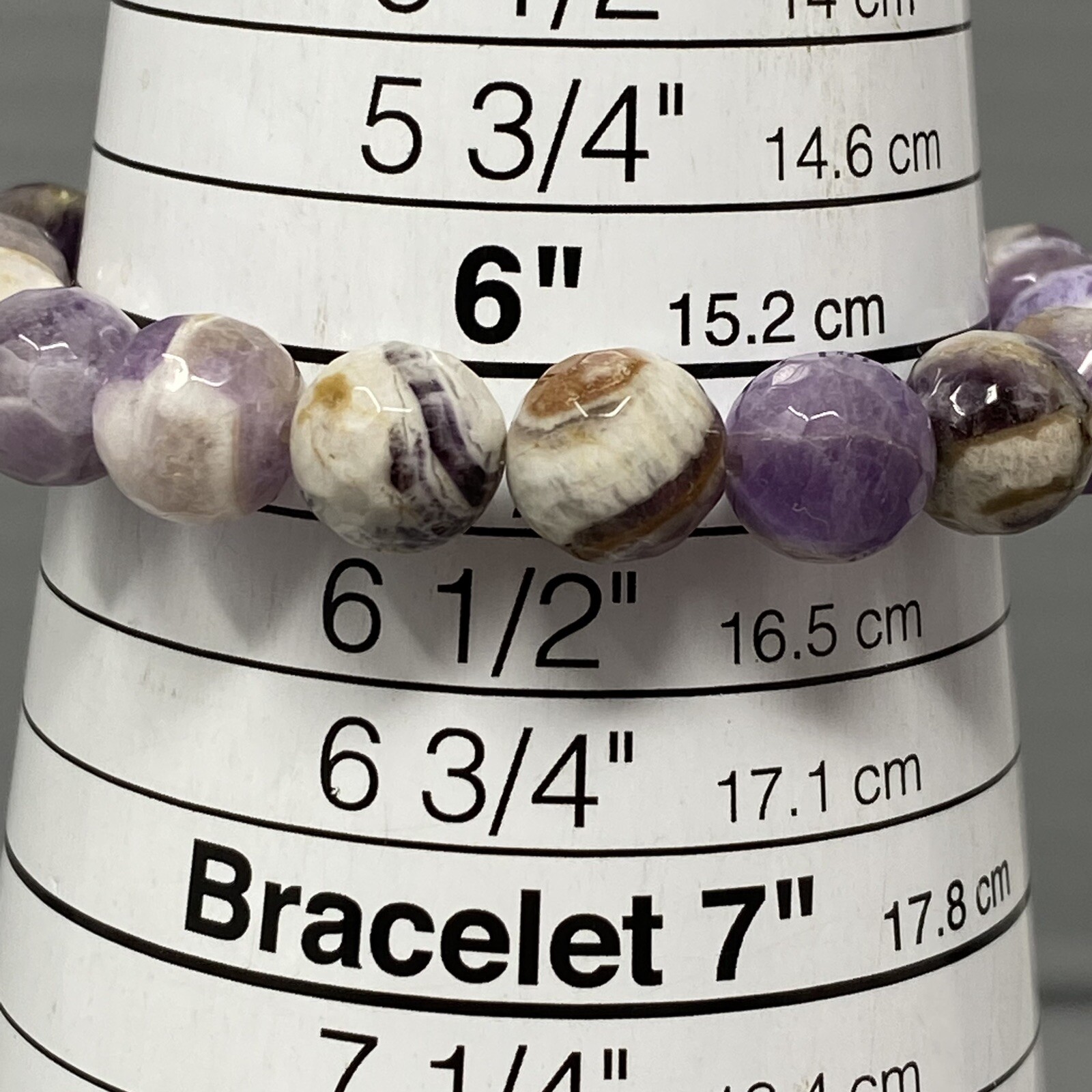 Designer Amethyst Bracelet Faceted Round Stone Beads Stretch Infinity Warrior 6″
