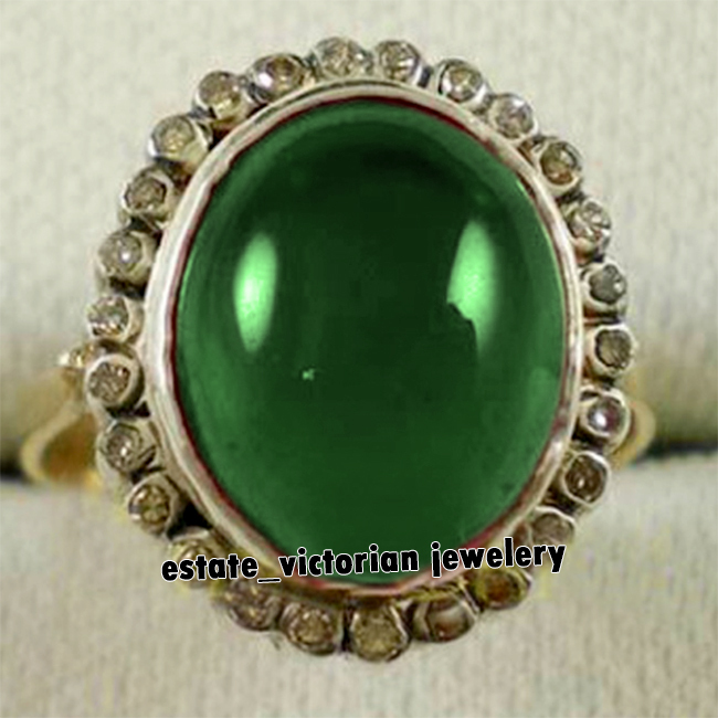 Gorgeous 0.78Ctw Rose Cut Diamond Emerald Studded Silver Victorian Ring Jewelry