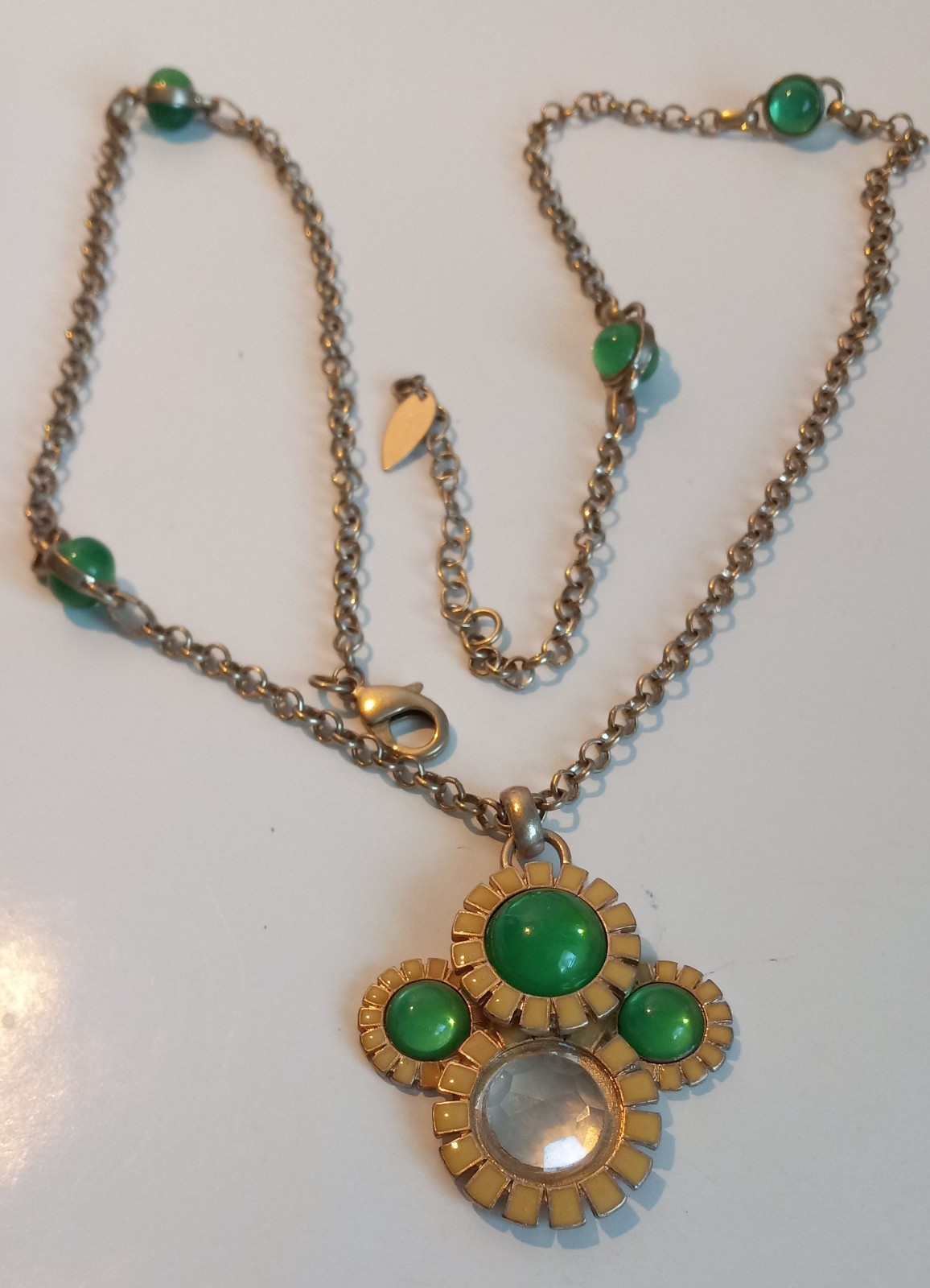 signed coldwater creek green long Necklace 2″ pendant 34″ chain # 70
