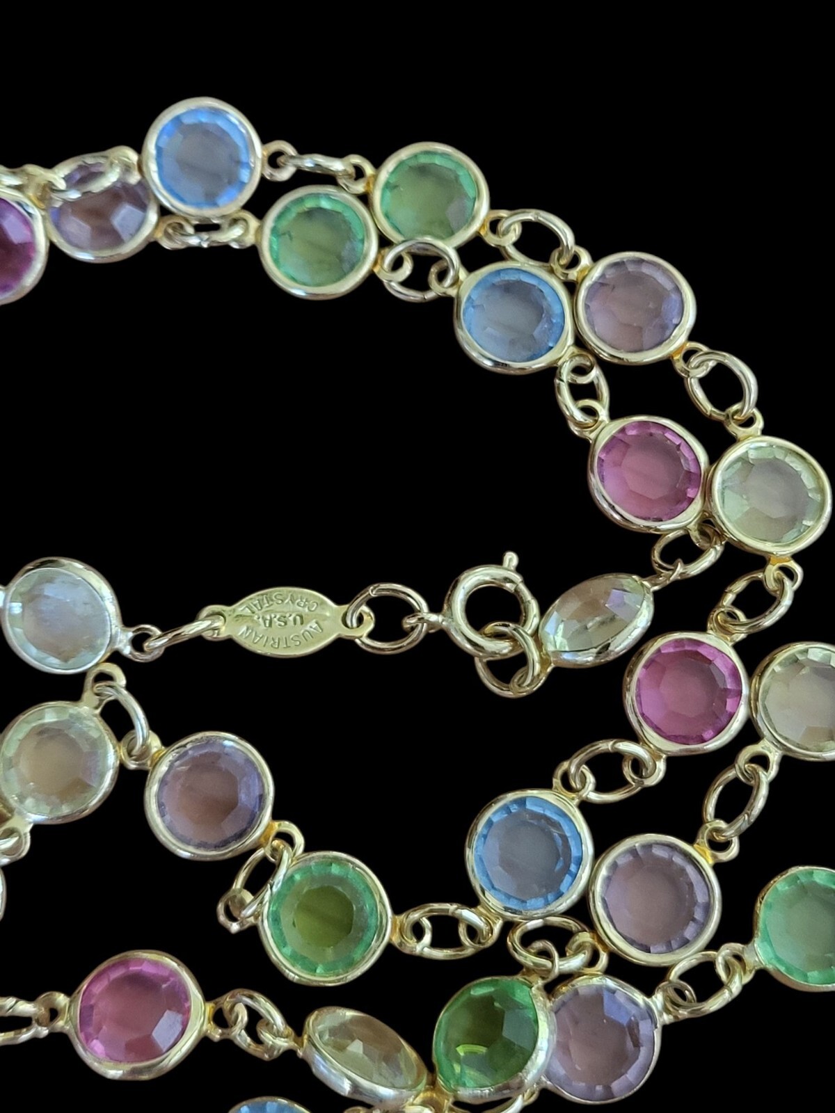 Vintage Pastel AUSTRIAN Crystal USA Bezel Set Crystals Necklace