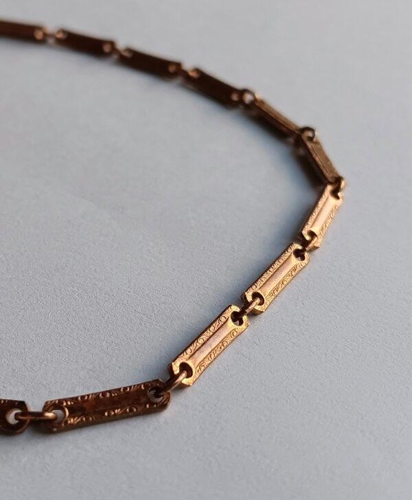 Antique Gold Plate Necklace Fancy Carved Long Bar Link Chain 15″