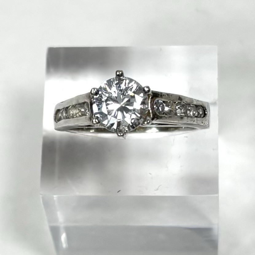DBJ Ring Sterling Silver Filigree CZ Solitaire Channel Set CZs Size 7.75 Vintage