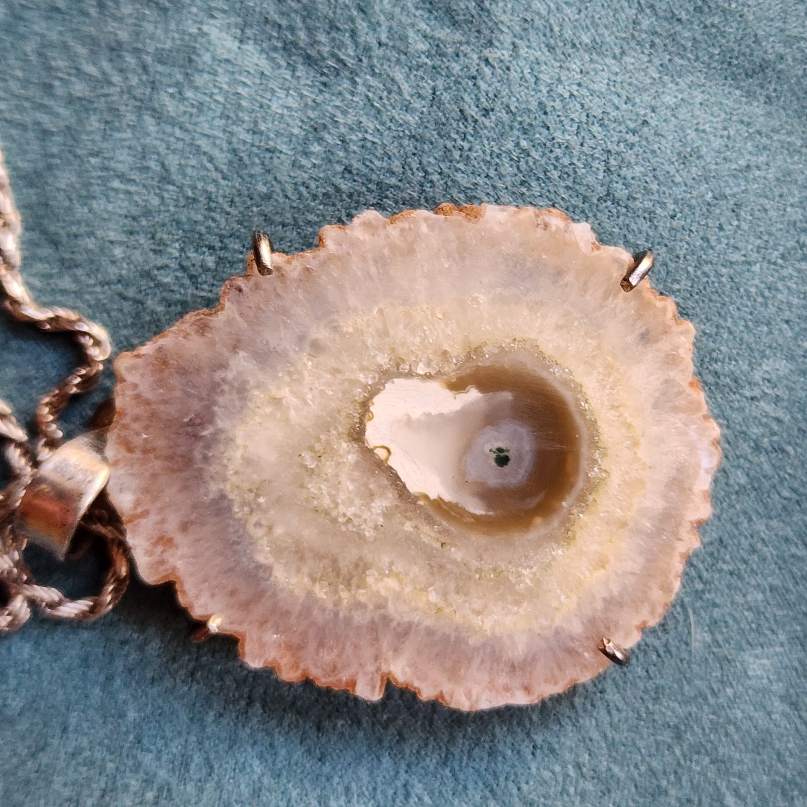 Vintage 925 Sterling Silver Italy Chain 24″ With Geode Pendant