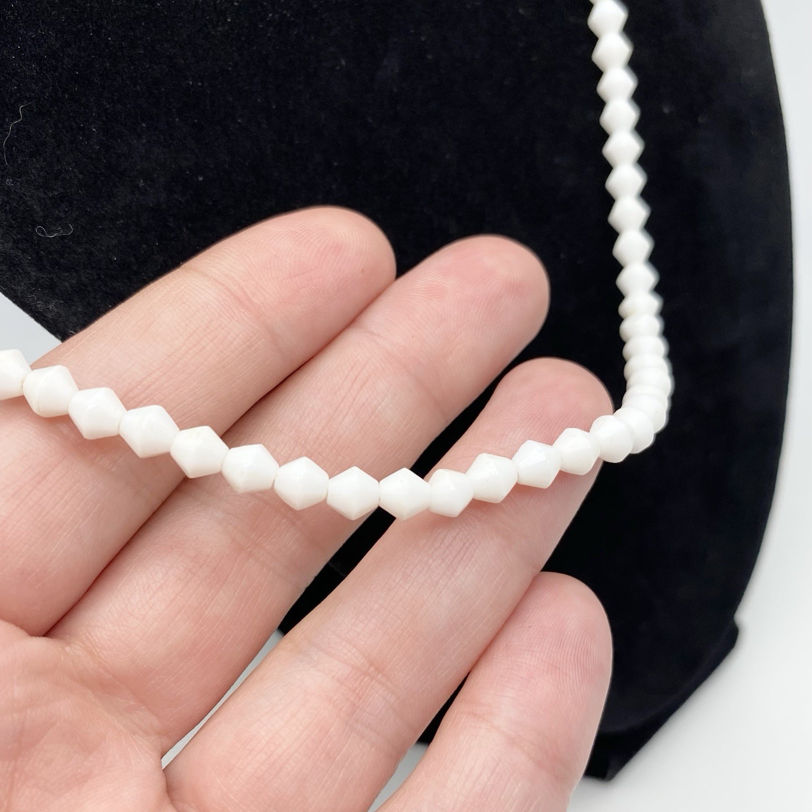 Vintage Necklace White Milkglass Bicone Beads Retro Jewelry 25”